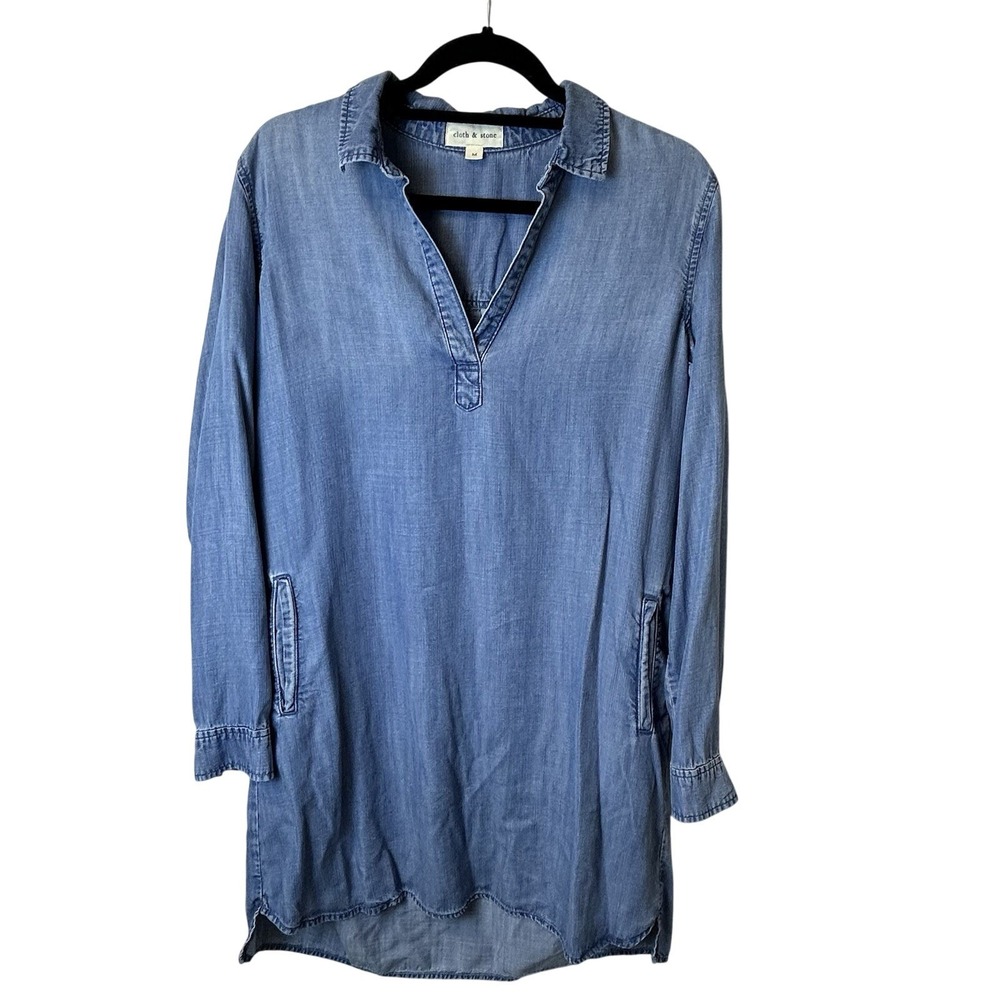 Anthropologie Cloth & Stone Chambray Denim Popover Shirt Dress Size Medium - Picture 4 of 12